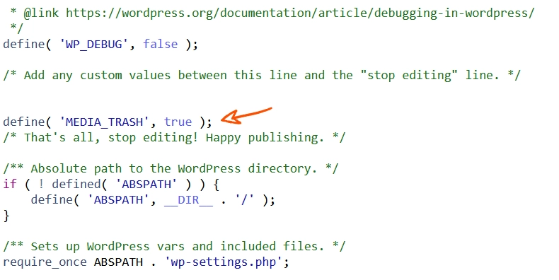 Media Trash Button "wp-config.php" setting.