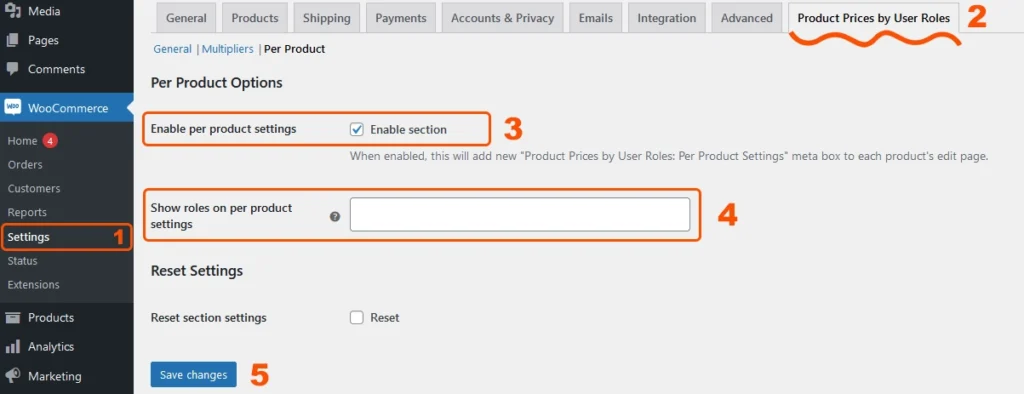 Product Prices by User Roles plugin setting