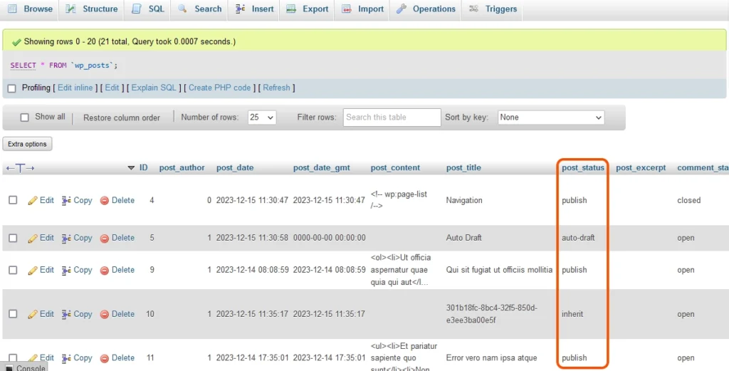 SQL check post status