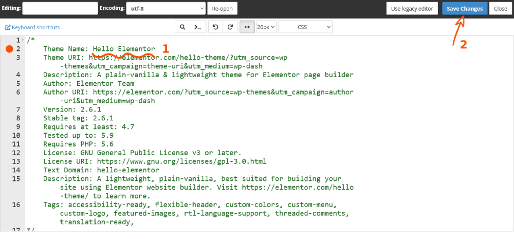 edit style.css file in wordpress for theme name change