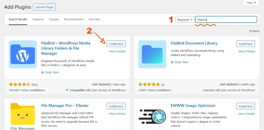 Free WordPress filebird plugin