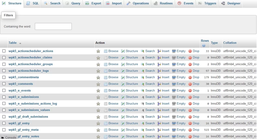 wordpress database table