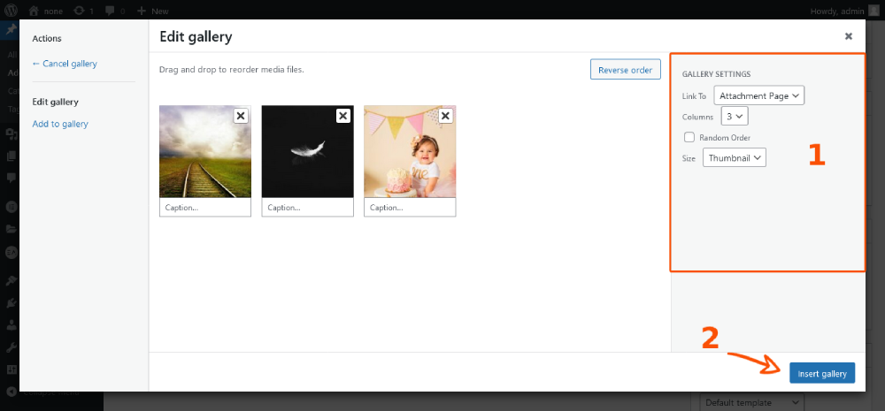 WordPress gallery setting