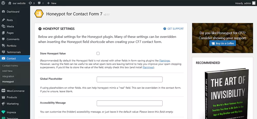 Running Hoyepot on contact form 7 plugin