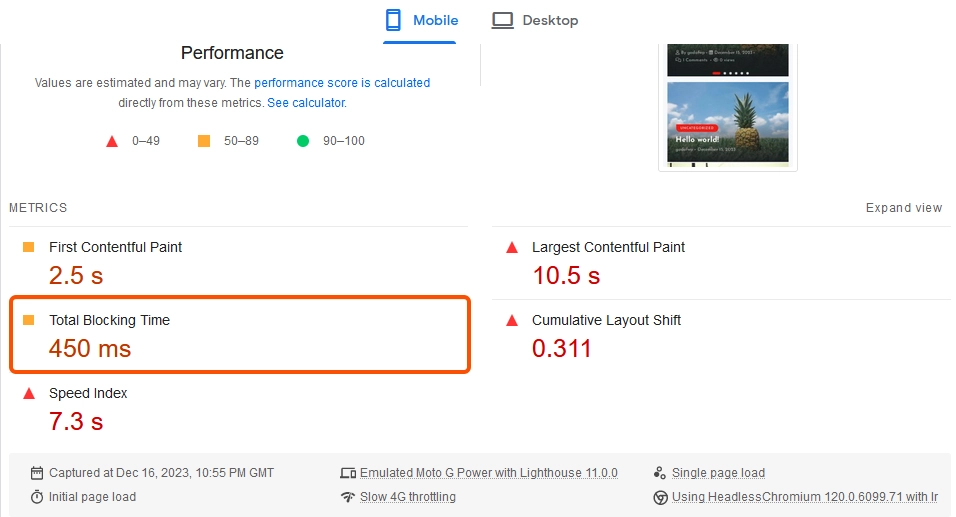 wpexpelor reduce total blocking time WordPress